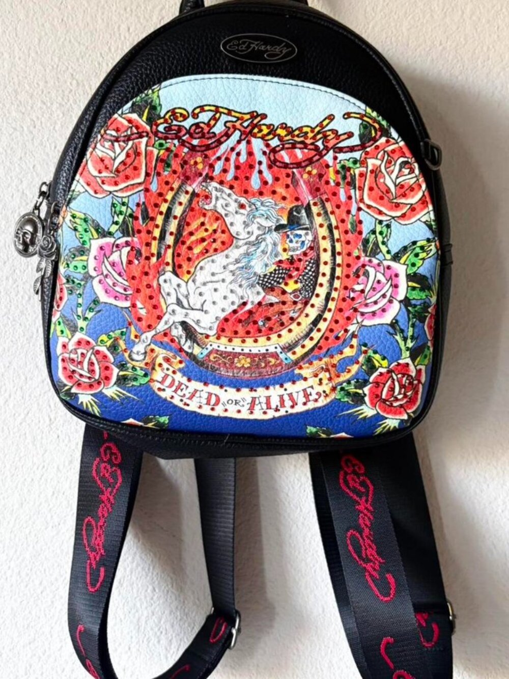 Ed Hardy Rhinestone Bling Unicorn Backpack Bag - Like New